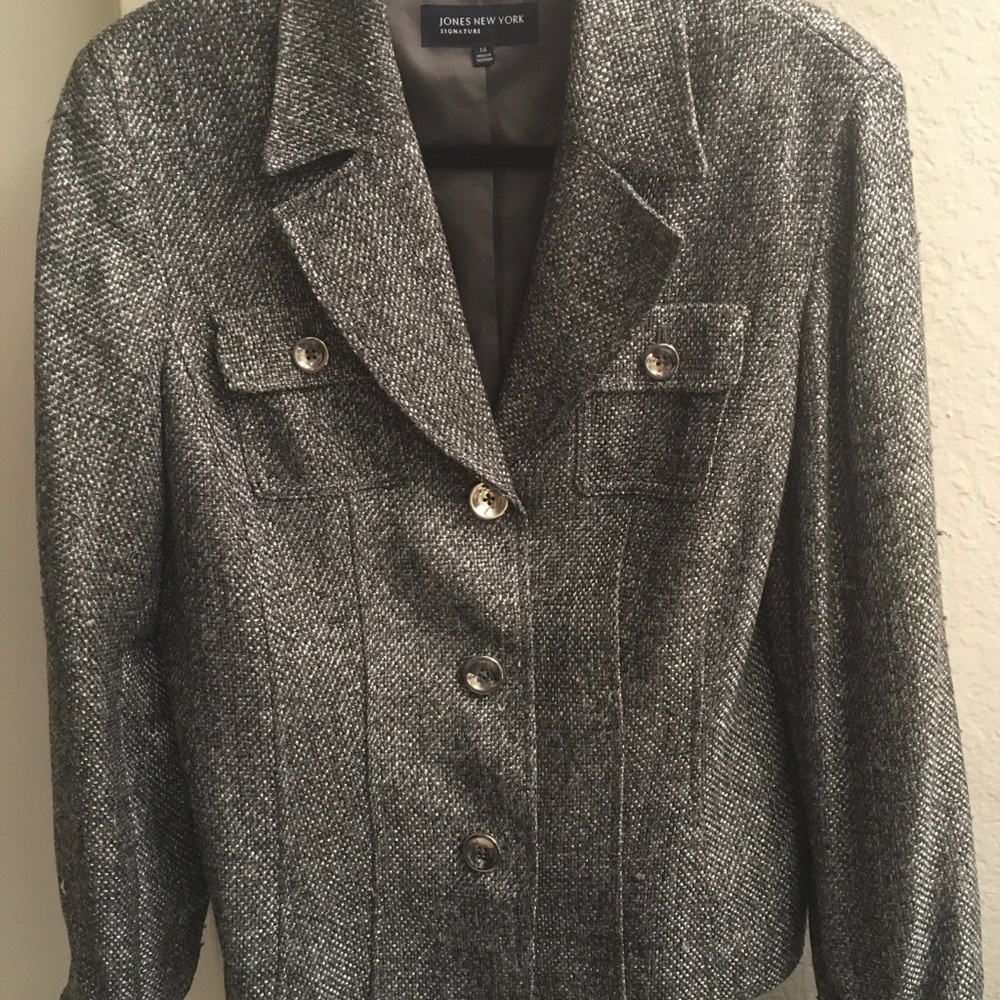Jones New York Gray Tweed Blazer Jacket
